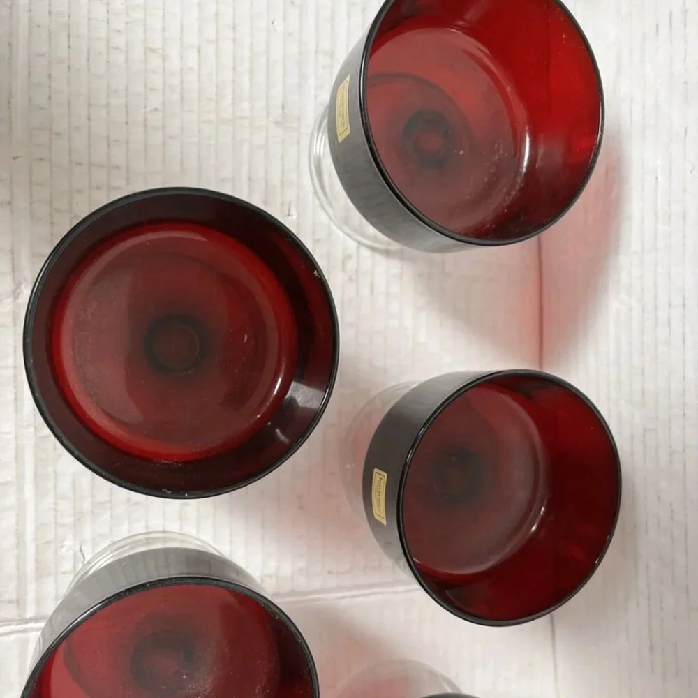 Vintage Luminarc France Ruby Red Glass Dessert Cups Set of 6 Stickered